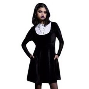 Hot Topic Whimsigoth Womens Large Wednesday Velvet Collared Twofer Gothic‎ Dress